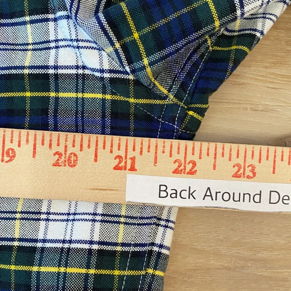 J. Crew Slim Oxford Shirt Mens Large Tartan Plaid Blue Green Yellow Button Down